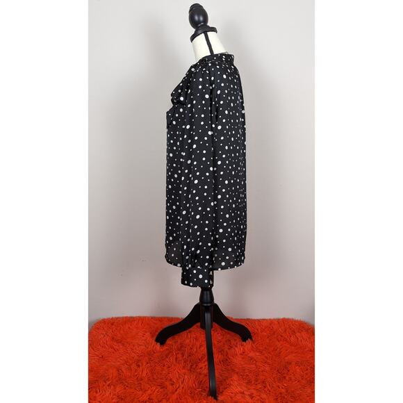 Merona Black & White Polka Dot Button Tie Neck Long Sleeve Satin Blouse Top XXL - Picture 2 of 8